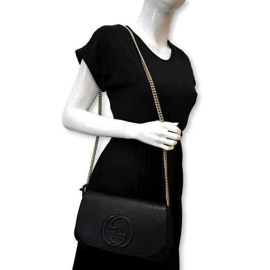 Gucci Soho Tassel Chain Crossbody Bag Leather Black
