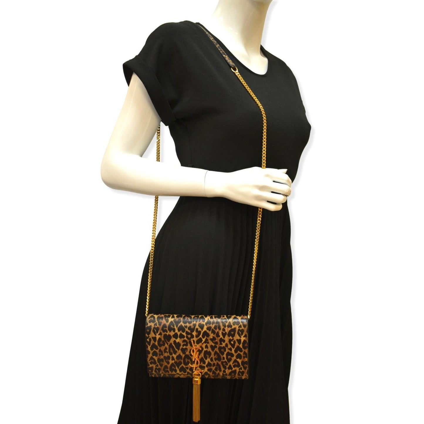 YSL Saint Laurent Yves Kate Leopard Print Shoulder Bag New Year Monogram Black
