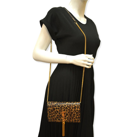 YSL Saint Laurent Yves Kate Leopard Print Shoulder Bag New Year Monogram Black