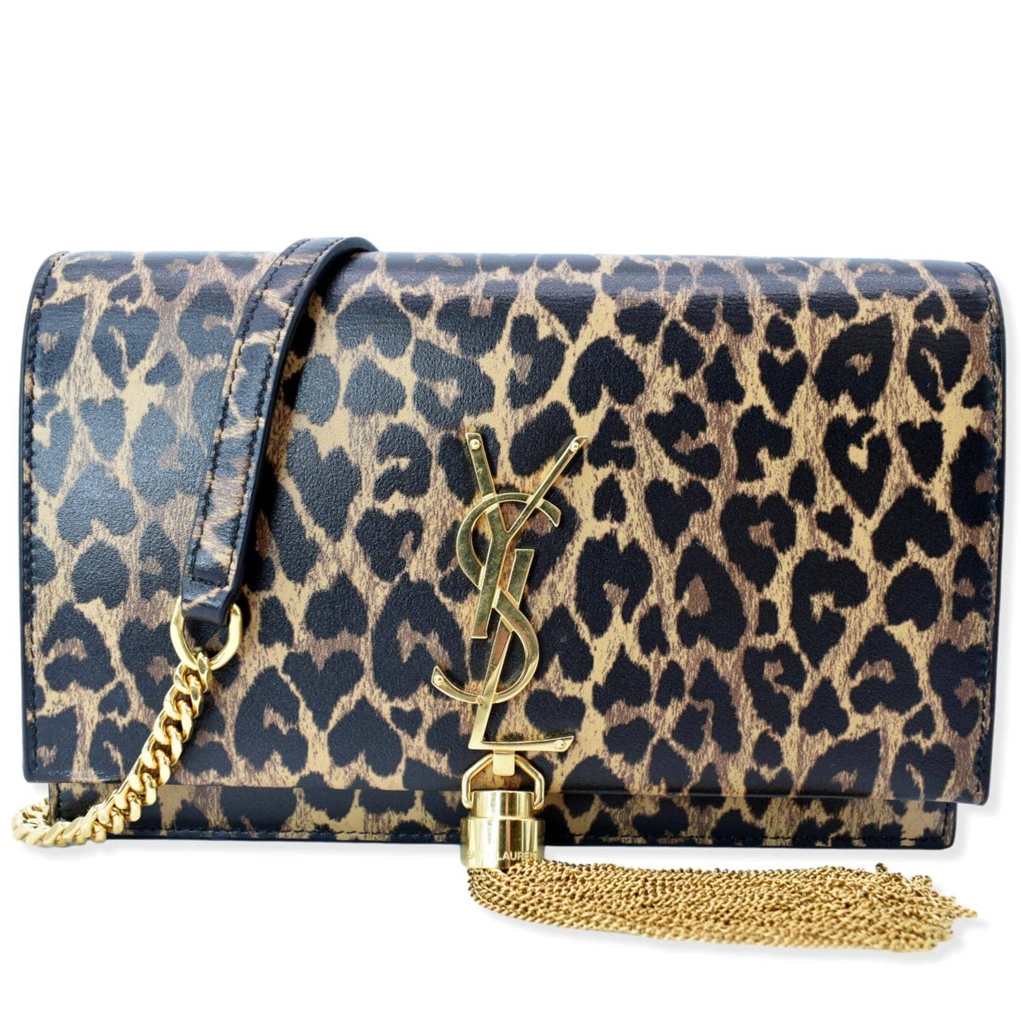 YSL Saint Laurent Yves Kate Leopard Print Shoulder Bag New Year Monogram Black