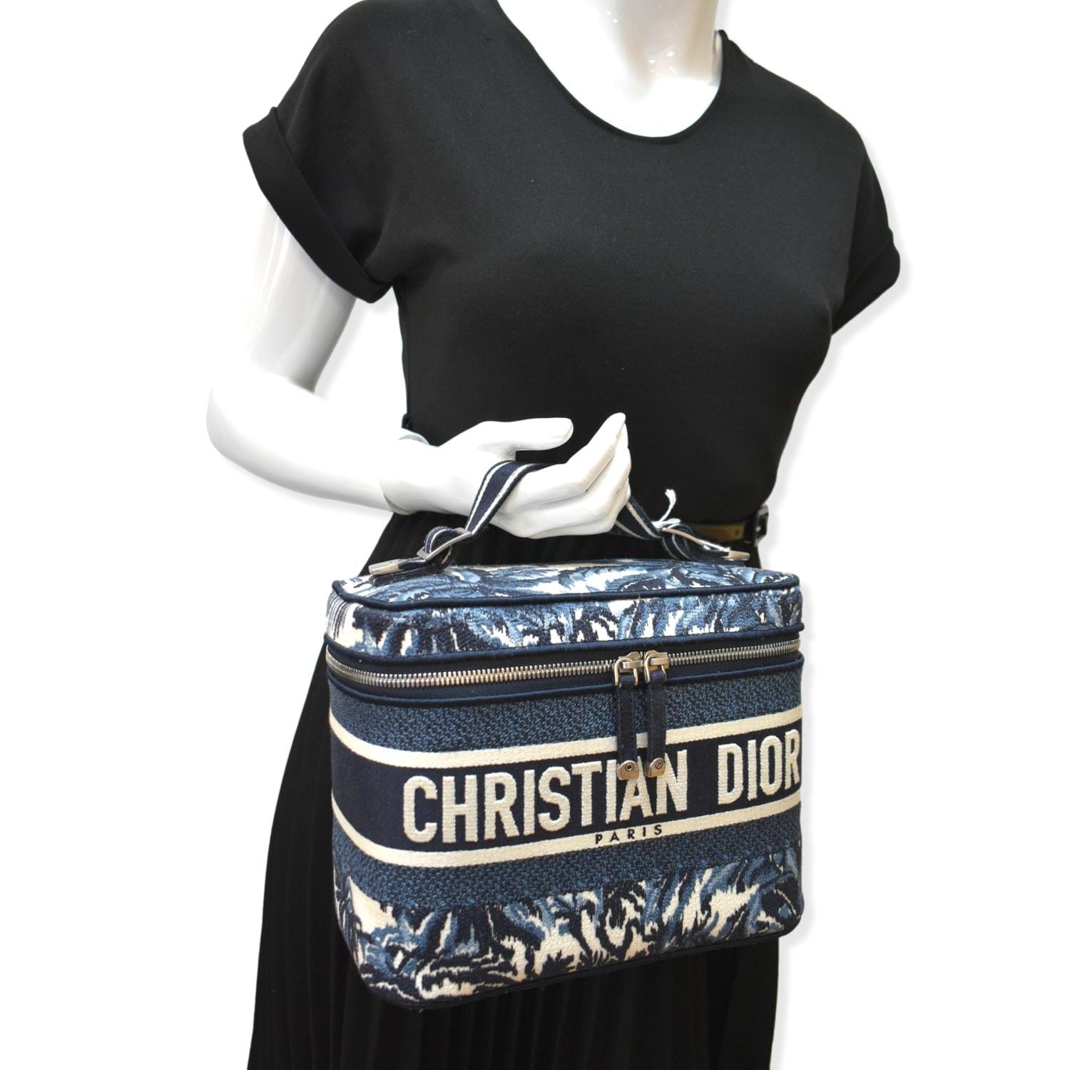 Dior travel Oblique Embroidery Vanity Case Travel Bag Blue