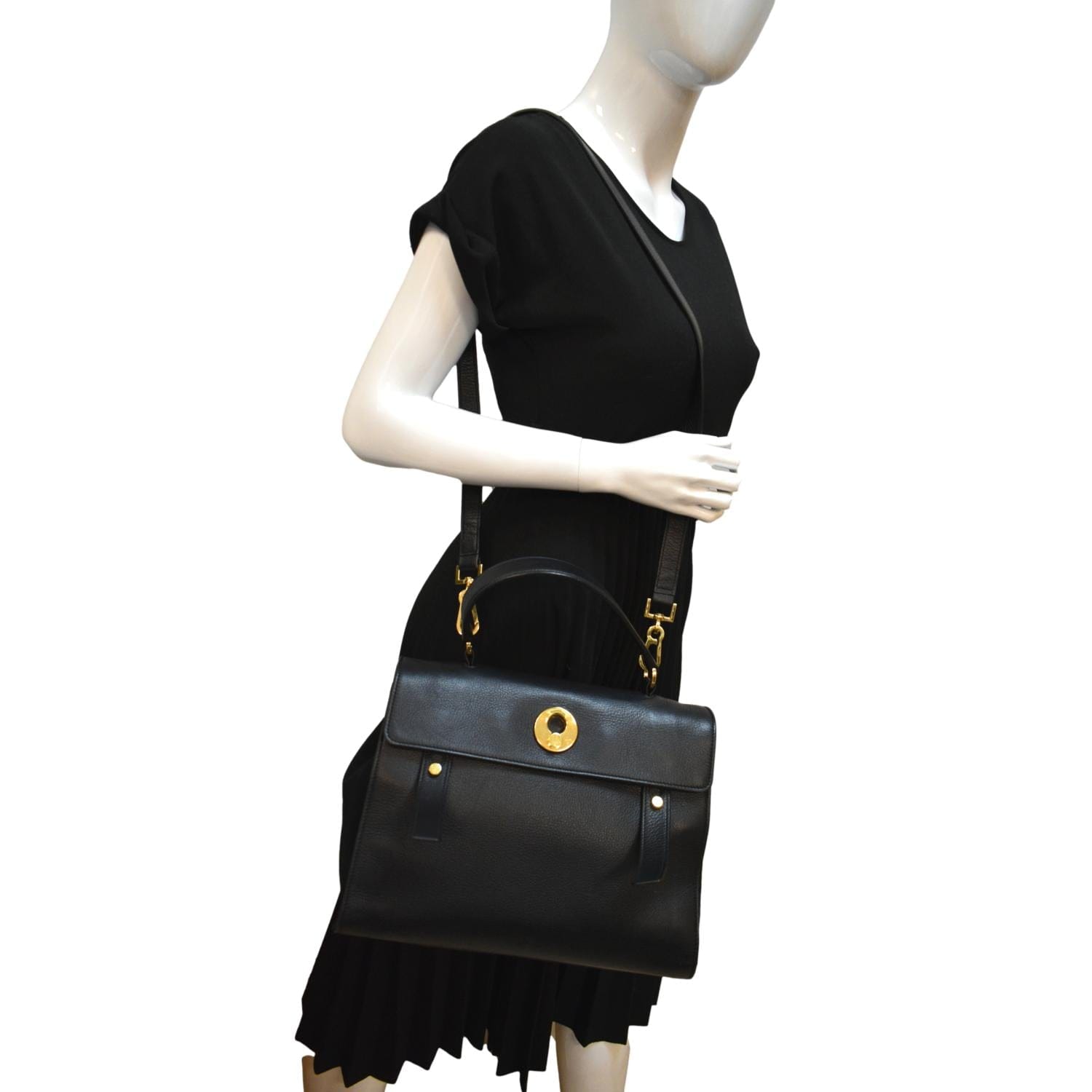 YSL Saint Laurent Yves Two Calfskin Satchel Shoulder Bag Black Medium Satchel Bag