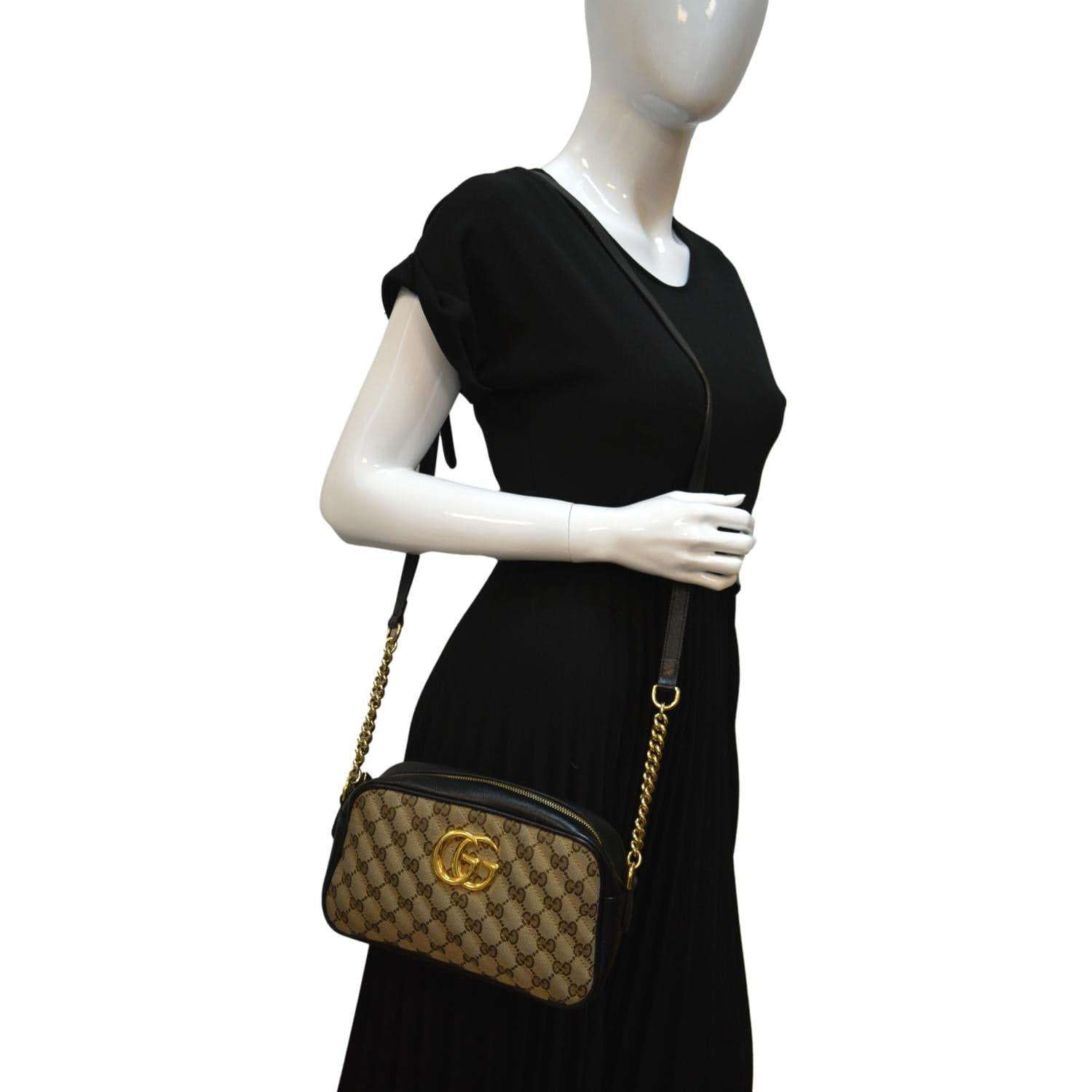 Gucci Marmont Small Crossbody Bag Beige Leather Canvas
