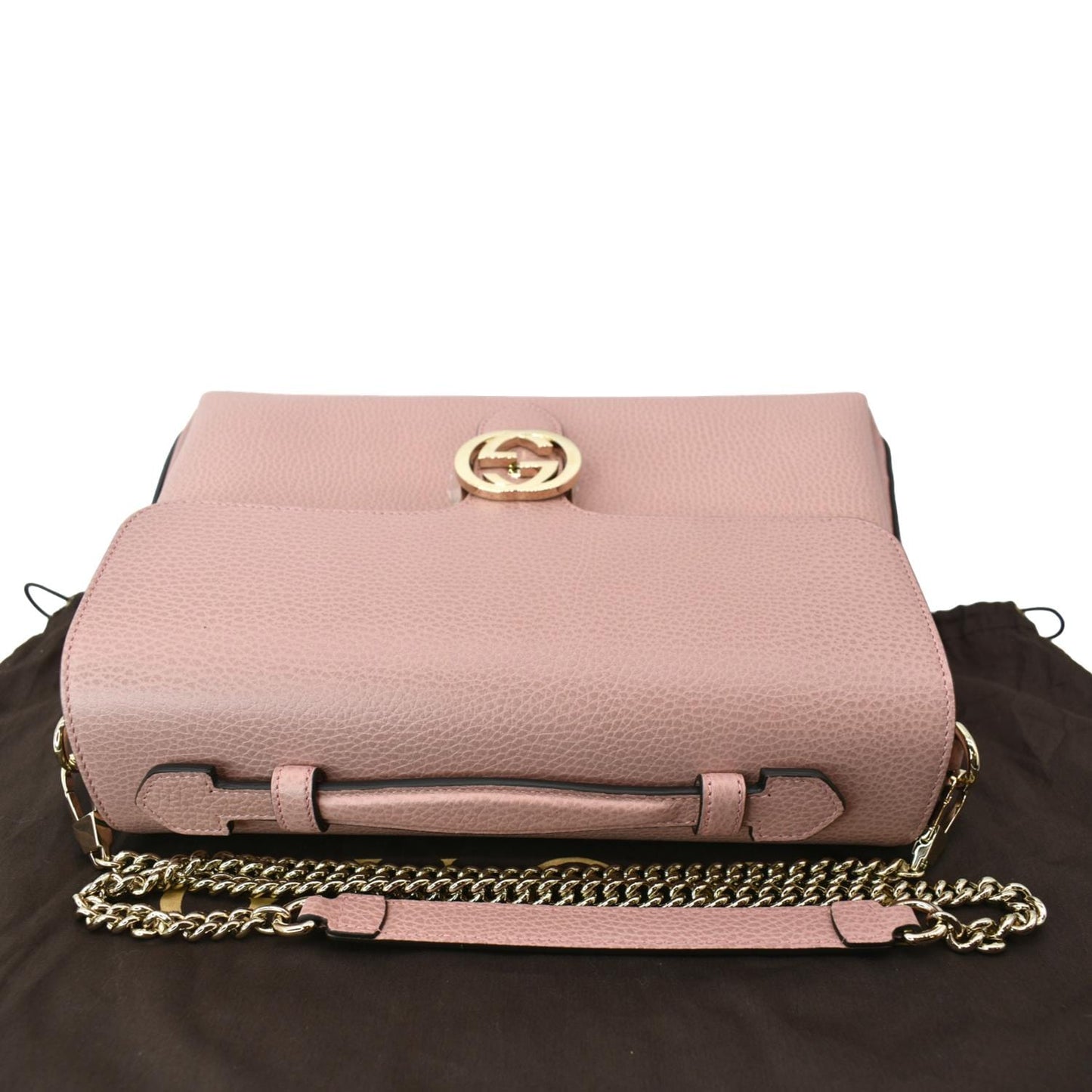 Gucci Dollar Interlocking Calfskin Shoulder Bag Soft Leather Pink