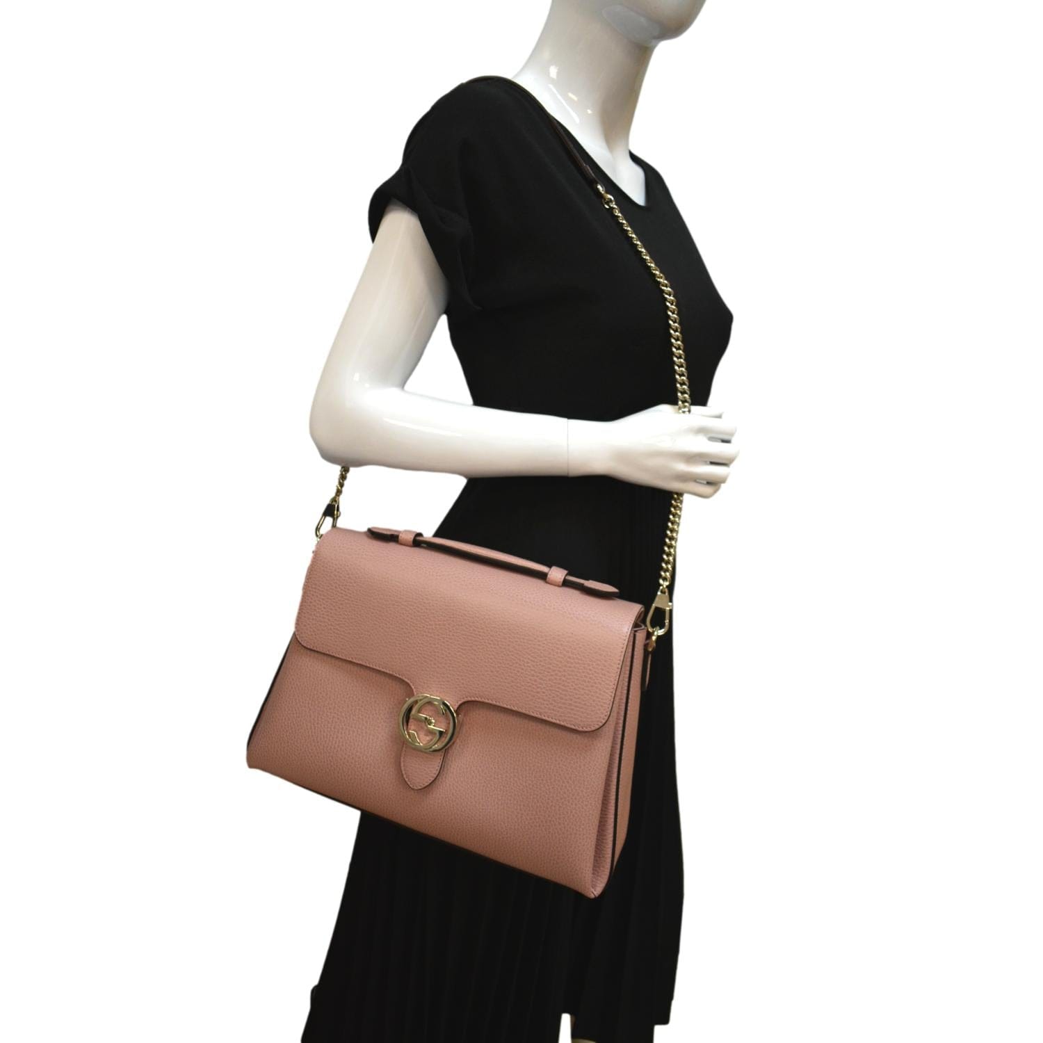Gucci Dollar Interlocking Calfskin Shoulder Bag Soft Leather Pink