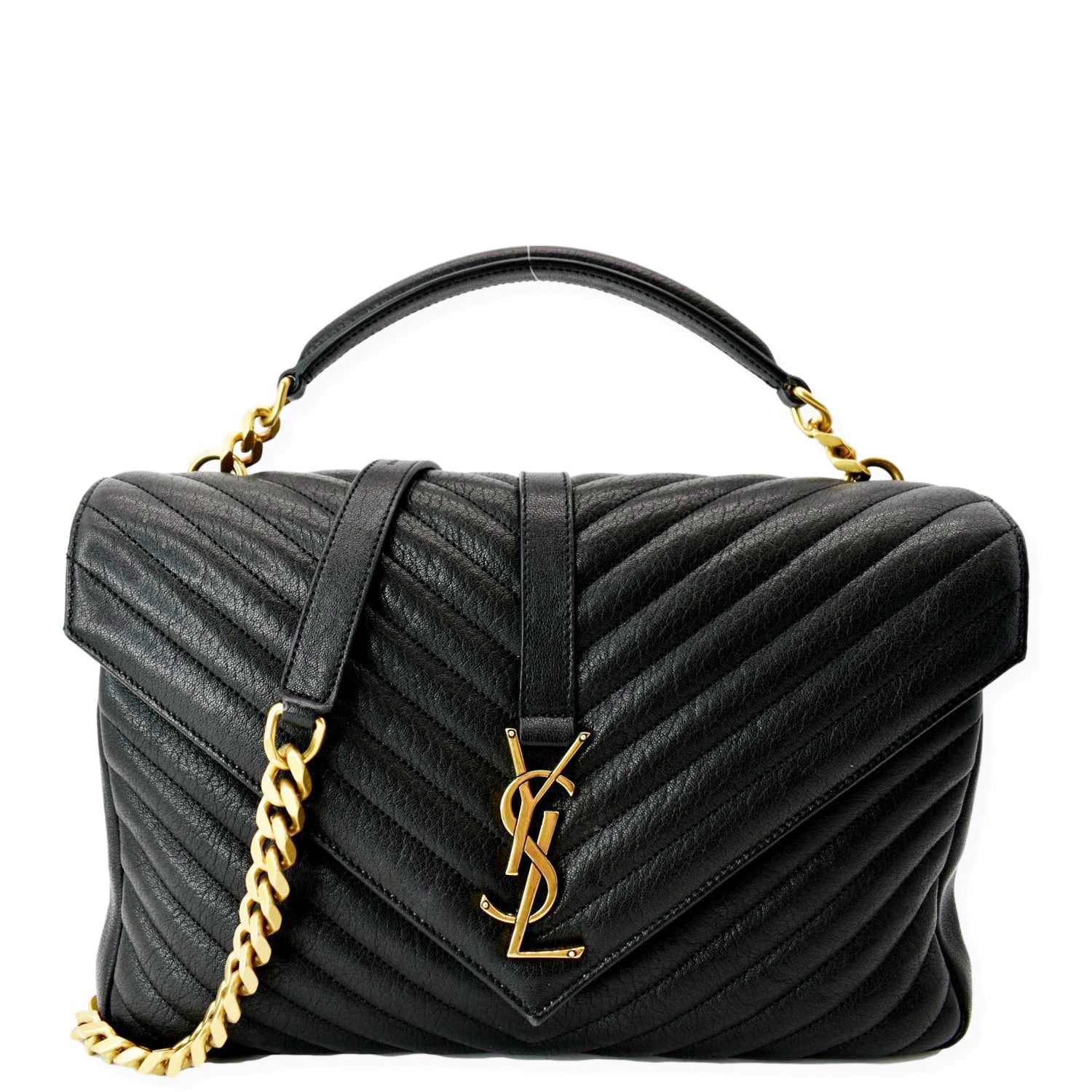 YSL Saint Laurent Saint College Flap Matelassé Shoulder Bag Leather Black