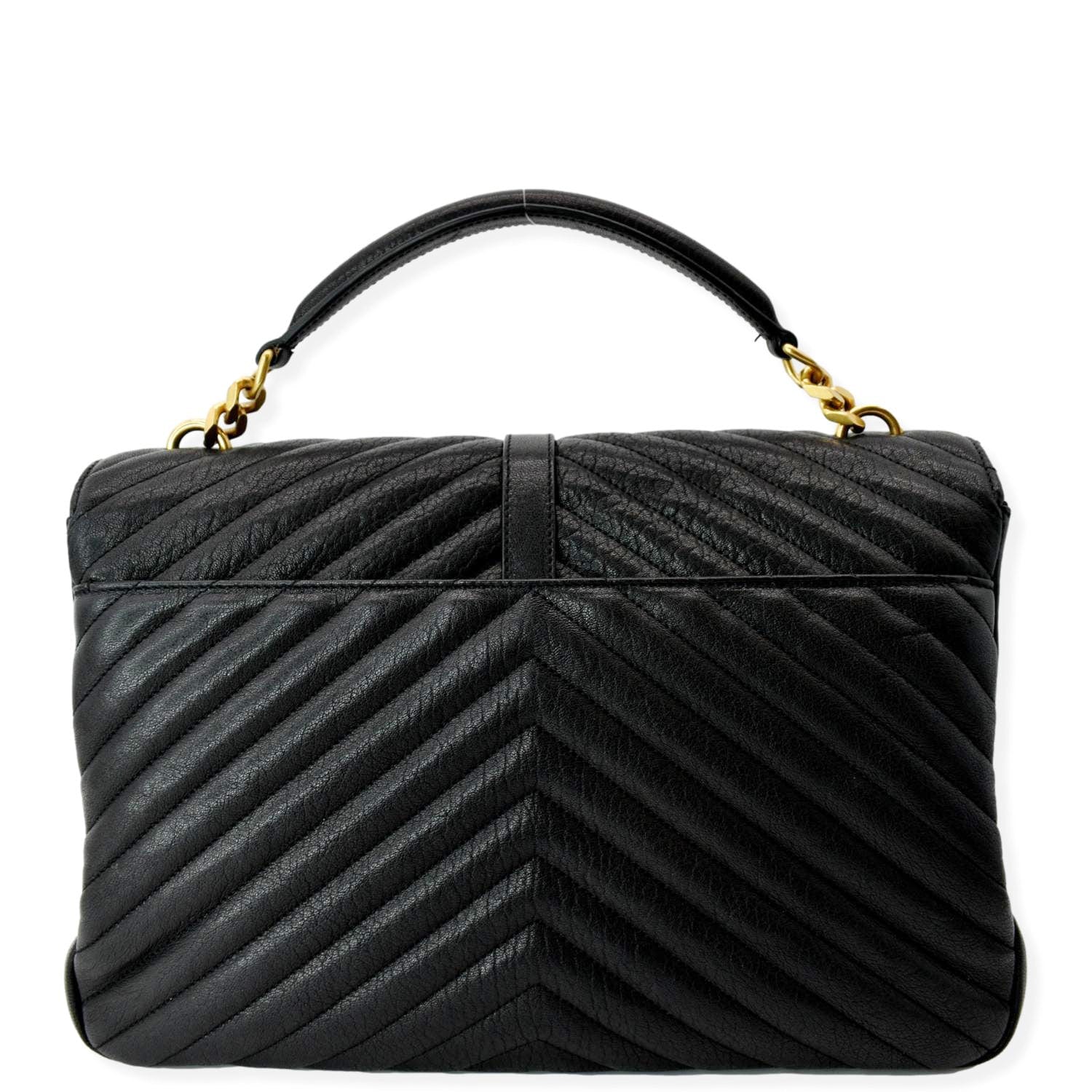 YSL Saint Laurent Yves College Matelass Shoulder Bag Leather Black Large