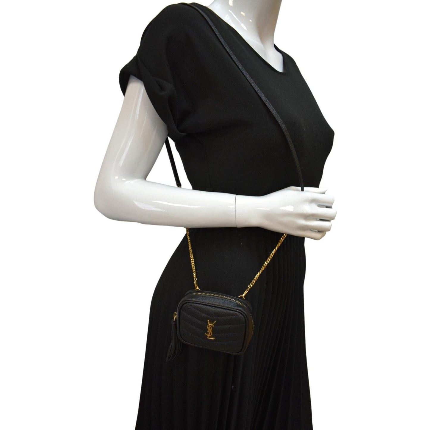 YSL Saint Laurent Yves Lou Crossbody Bag Leather Black