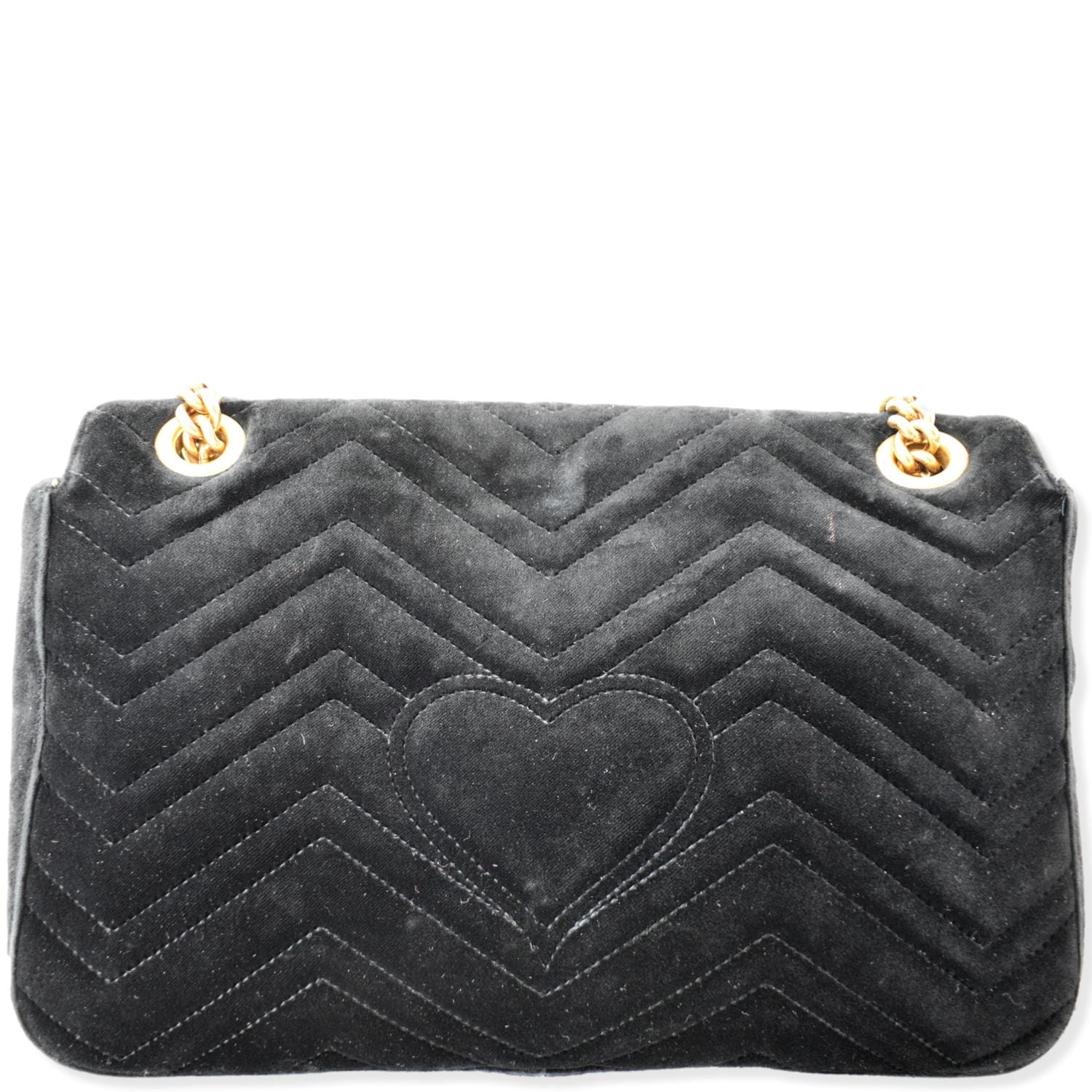 Gucci Blind For Love Marmont Embroidered Velvet Shoulder Black Shoulder Bag