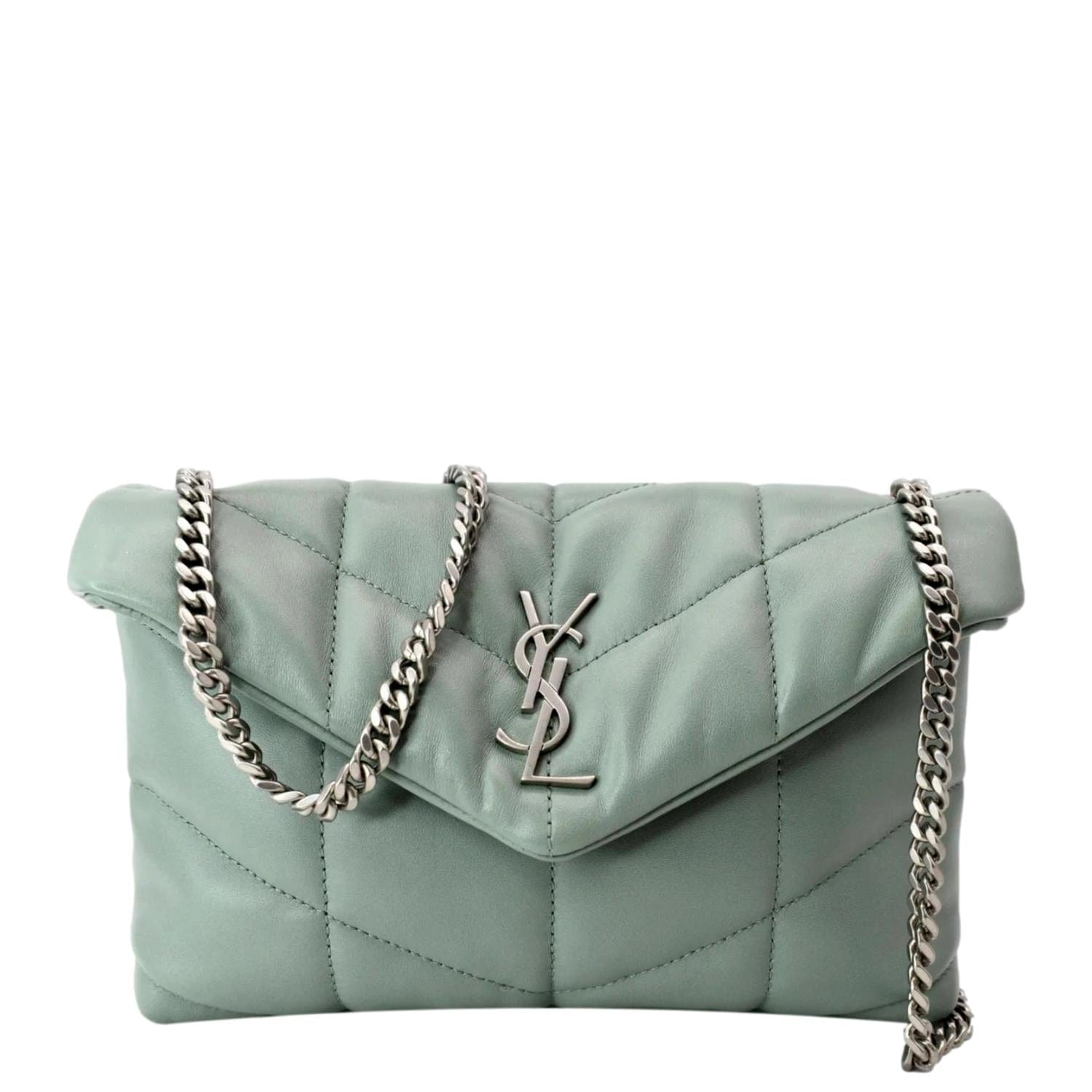 YSL Saint Laurent Yves Loulou Puffer Crossbody Bag Vert Opaline Leather Small