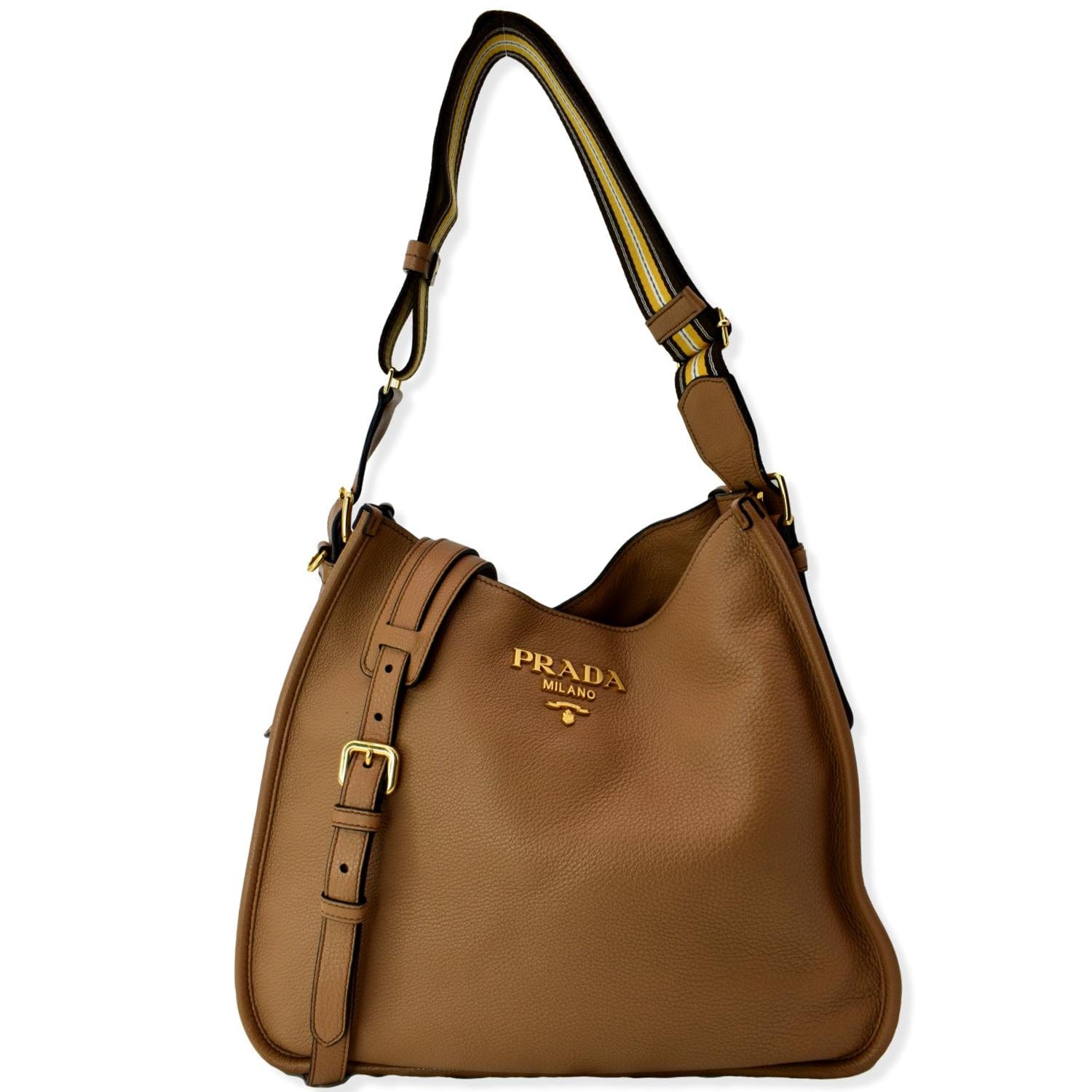 Prada Soft Hobo Shoulder Bag Taupe Off Leather Logo