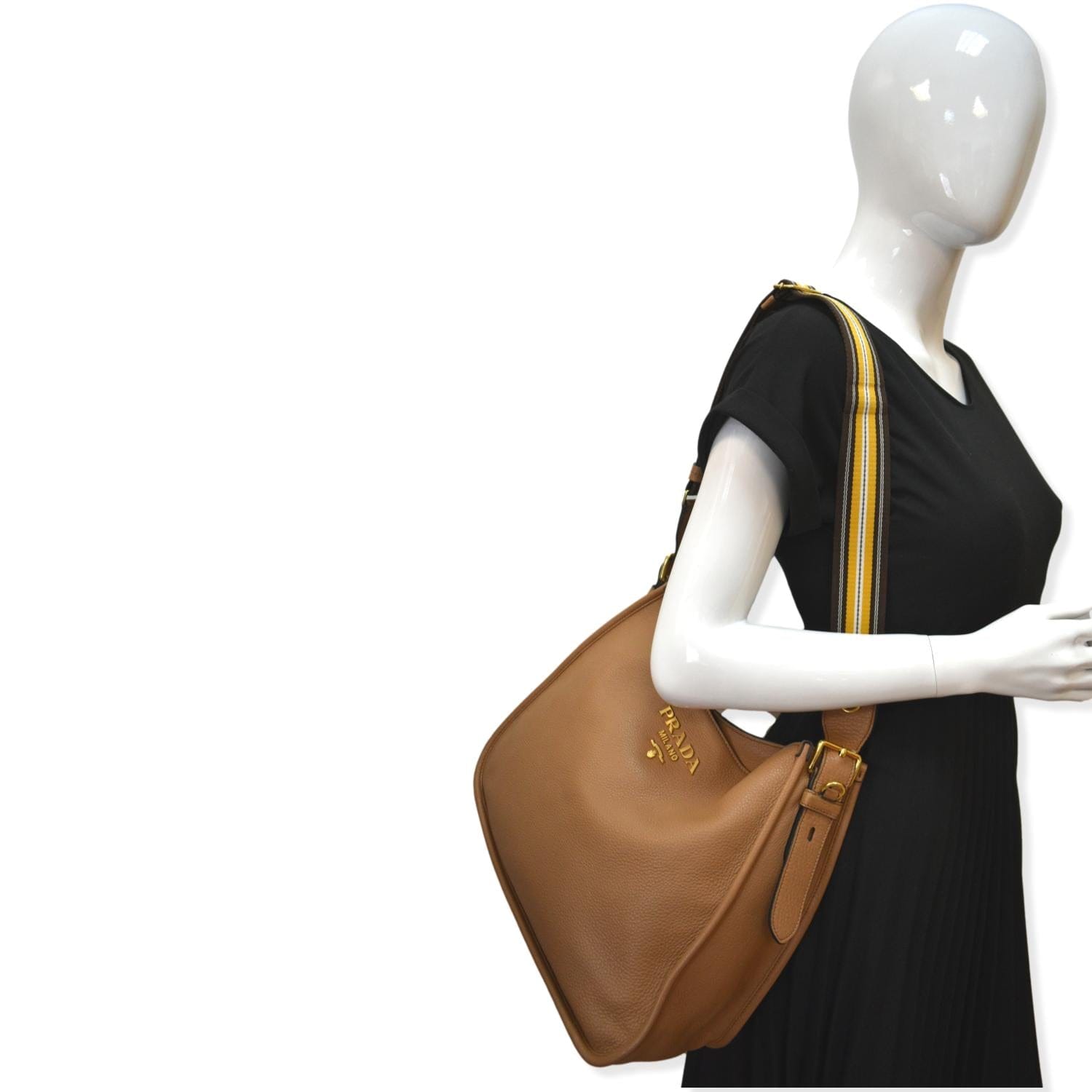 Prada Soft Hobo Shoulder Bag Taupe Off Leather Logo