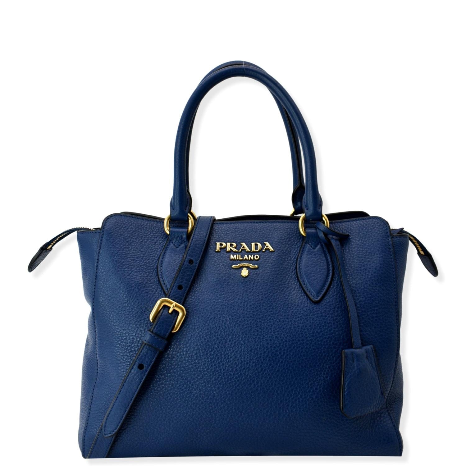 Prada 2Way Tote Shoulder Bag 1Ba205 Off Leather Blue
