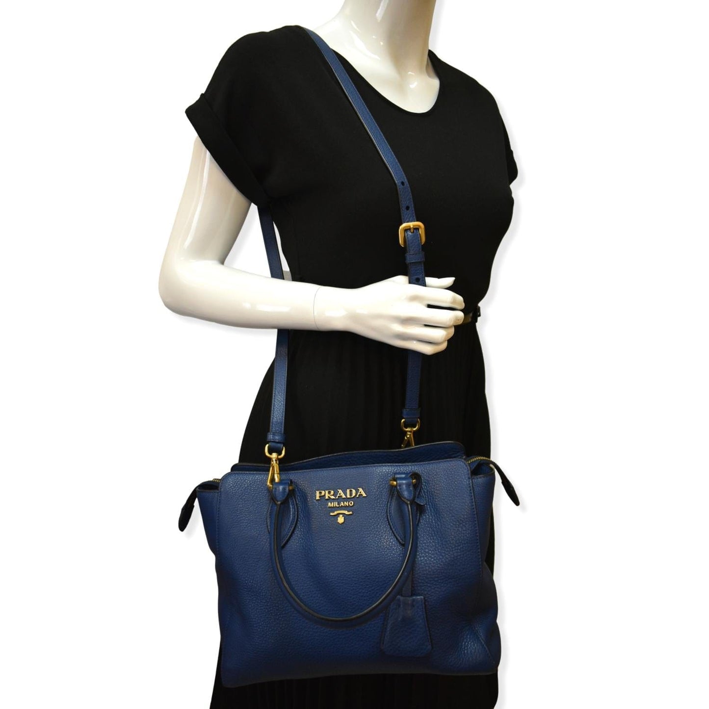 Prada 2Way Tote Shoulder Bag 1Ba205 Off Leather Blue