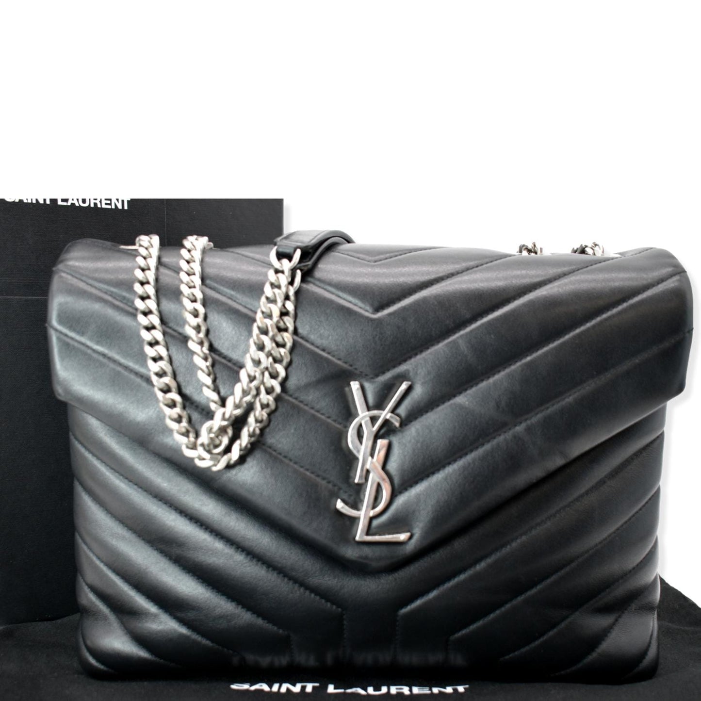 YSL Saint Laurent Yves Loulou Shoulder Bag Leather Matelasse Black Loulou Medium 2