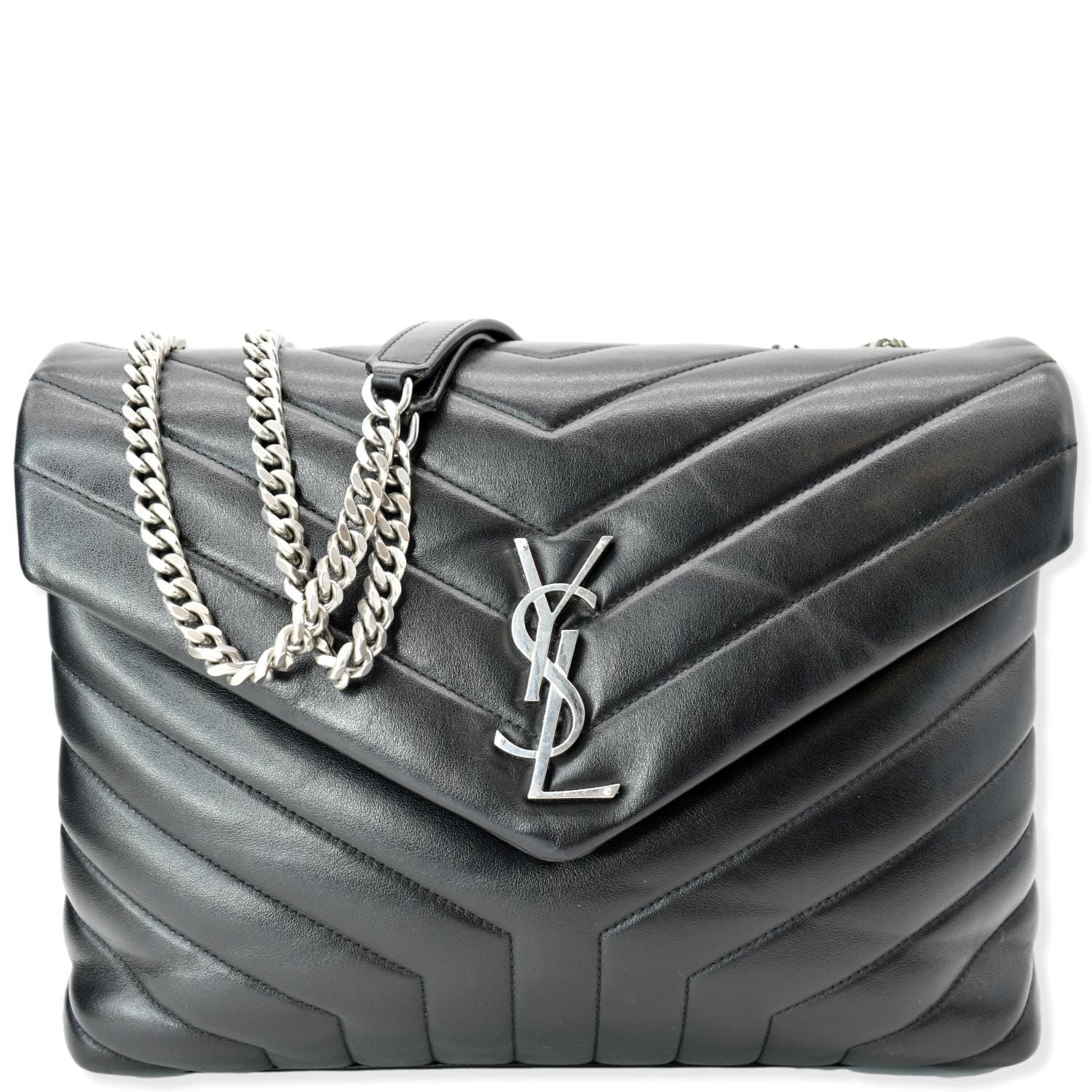 YSL Saint Laurent Yves Loulou Shoulder Bag Leather Matelasse Black Loulou Medium 2