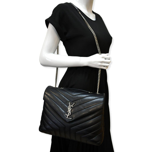 YSL Saint Laurent Yves Loulou Shoulder Bag Leather Matelasse Black Loulou Medium 2