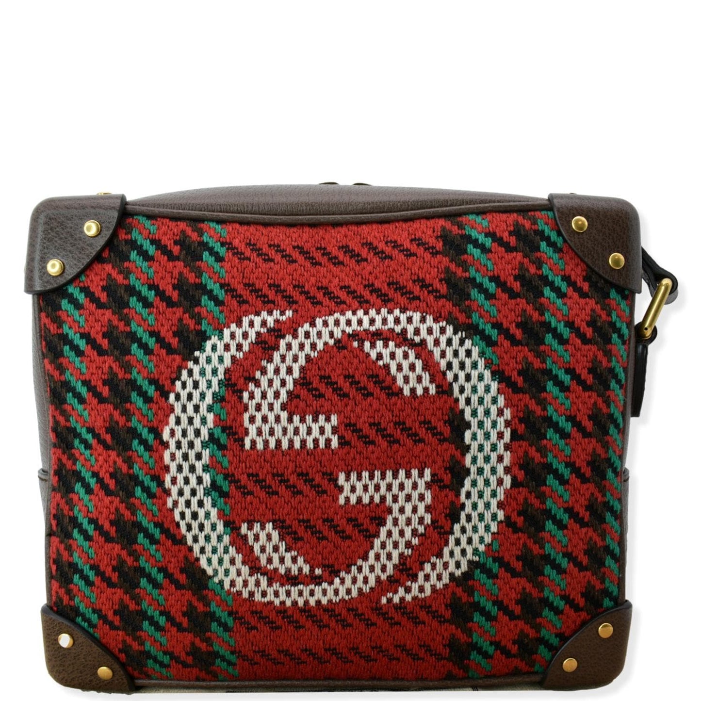 Gucci Houndstooth Stripe Interlocking Trunk Shoulder Bag Red