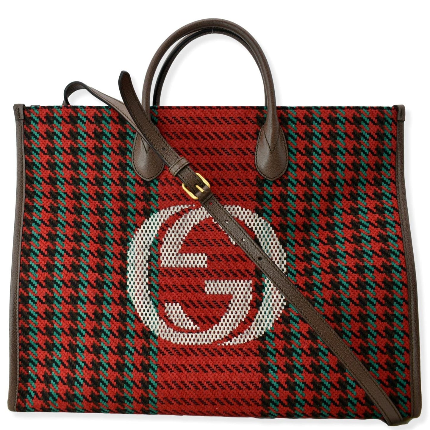 Gucci New Interlocking Houndstooth Stripe Shoulder Bag Red