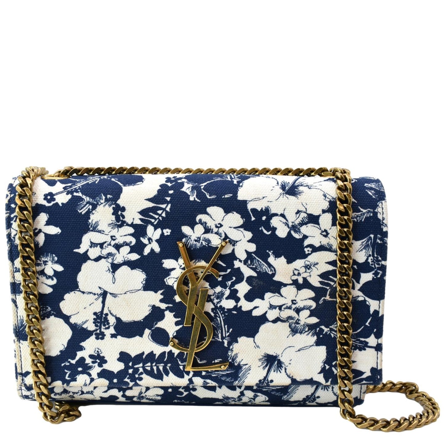 YSL Saint Laurent Saint Kate Floral Print Shoulder Bag Canvas Blue