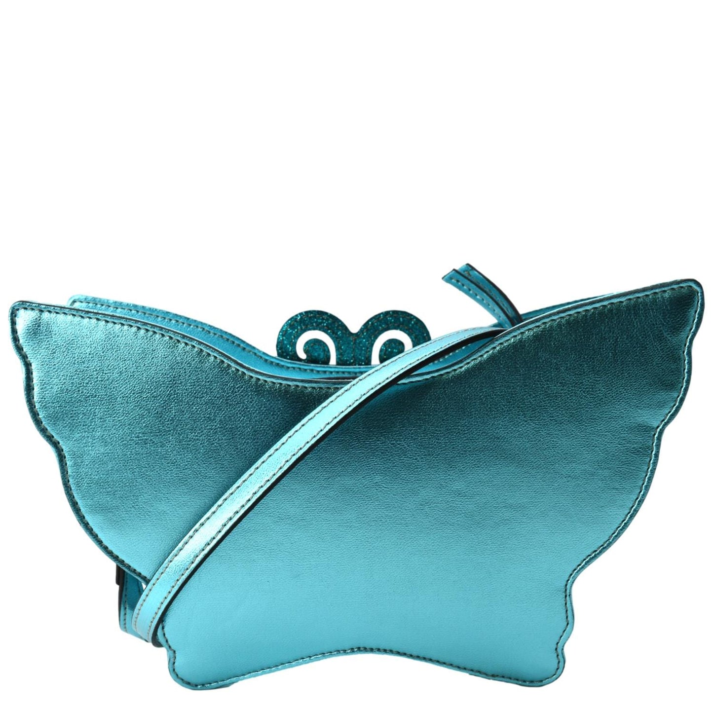 Gucci Kid Glitter Butterfly Shoulder Bag Metallic Leather Blue
