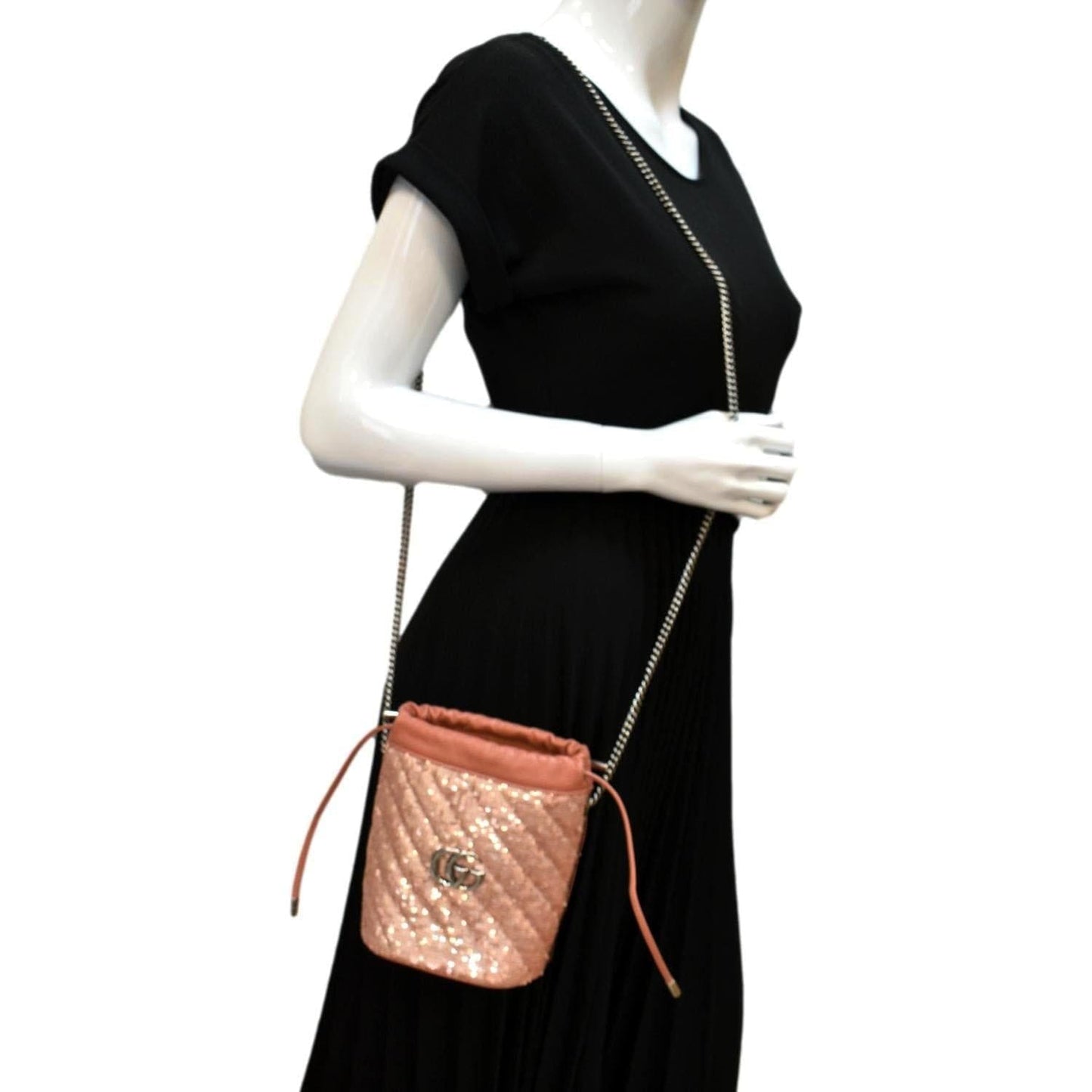 Gucci Marmont Sequin Crossbody Bag Pink Bucket