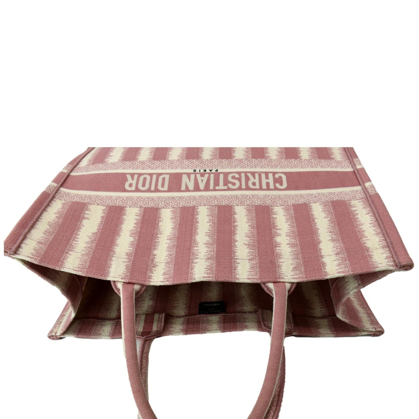 Dior Book Stripe Tote Bag Canvas Pink Embroidered