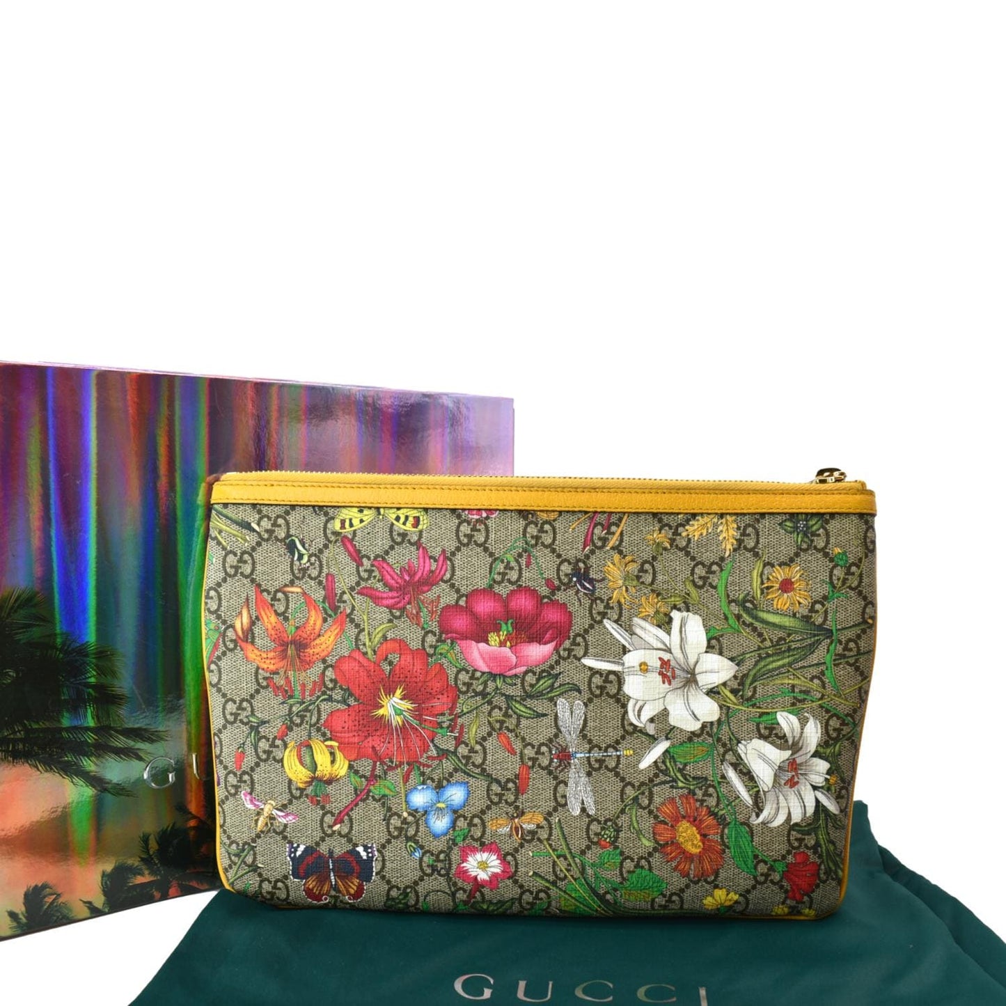 Gucci Ophidia Flora Pouch Clutch Bag Multicolor Leather Monogram