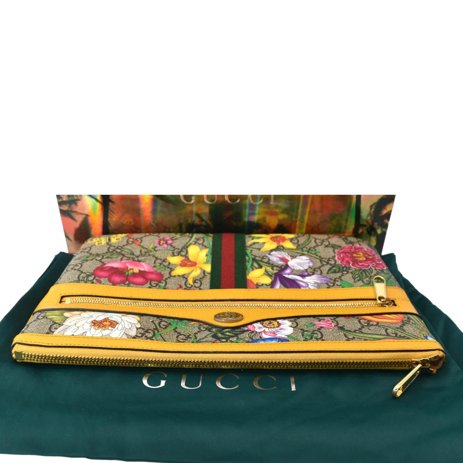 Gucci Ophidia Flora Pouch Clutch Bag Multicolor Leather Monogram