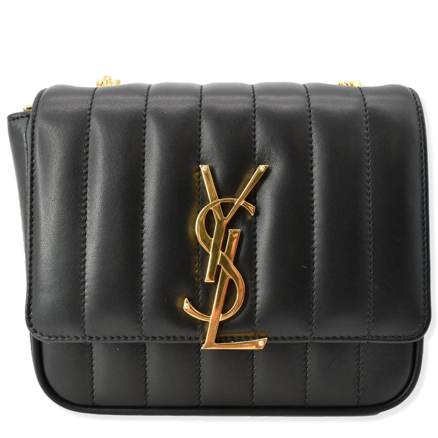 YSL Saint Laurent Yves Vicky Crossbody Bag Leather Monogram Black