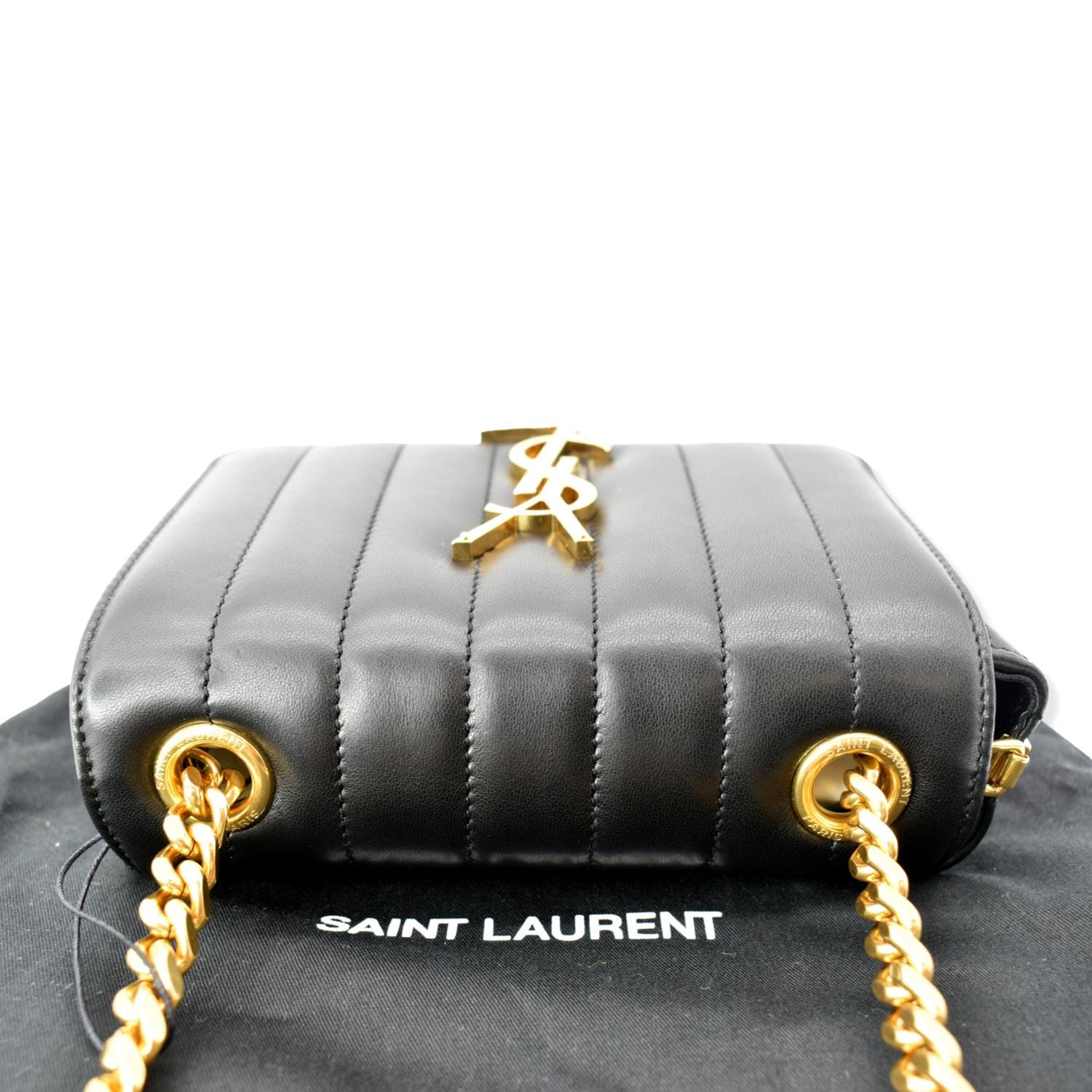 YSL Saint Laurent Yves Vicky Crossbody Bag Leather Monogram Black