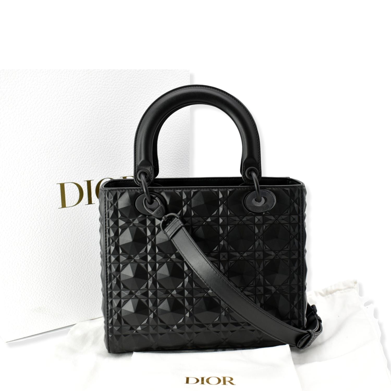 Dior Lady Cannage Calfskin Shoulder Bag Black Medium