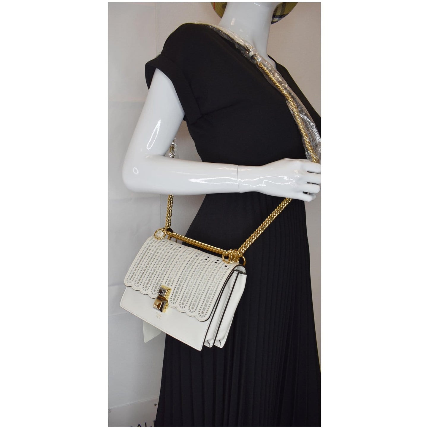 Fendi Kan Perforated Shoulder Bag Ice Leather White