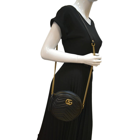 Gucci Marmont Round Crossbody Bag Leather Black