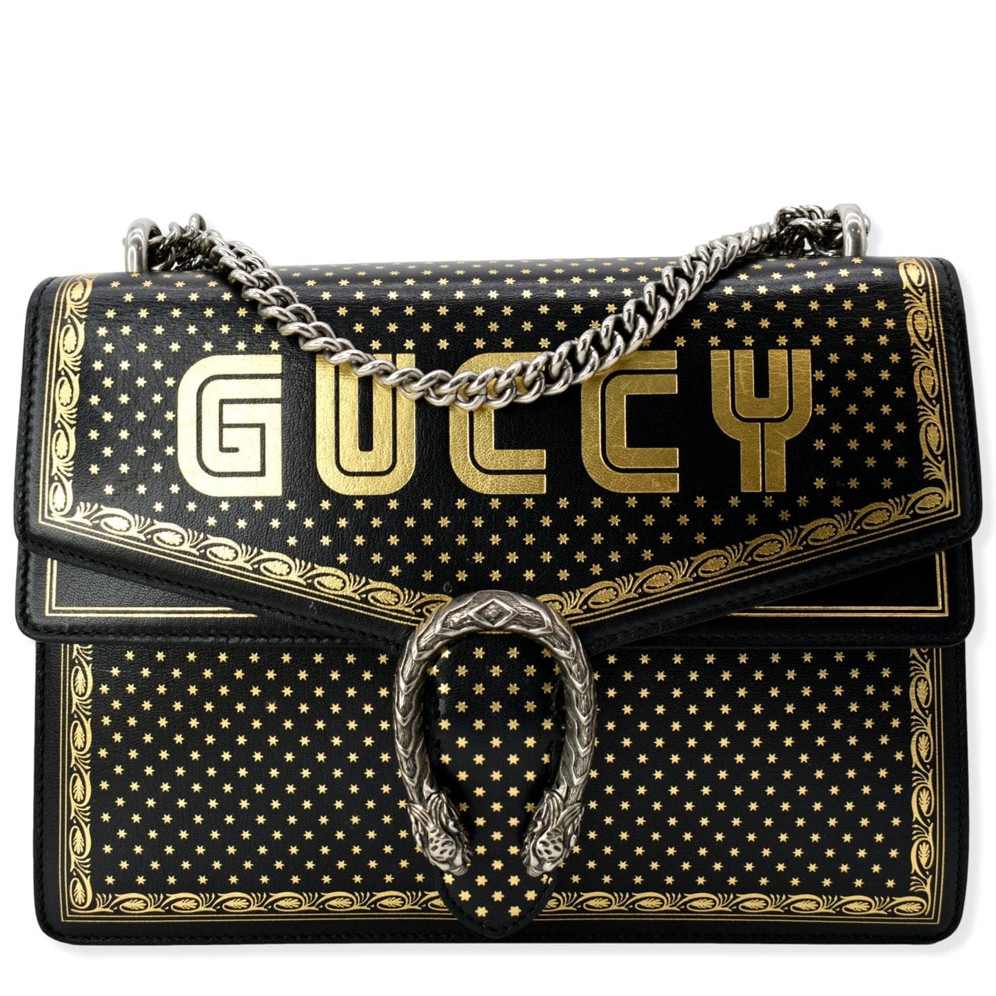 Gucci Guccy Dionysus Star Print Shoulder Bag Leather Black