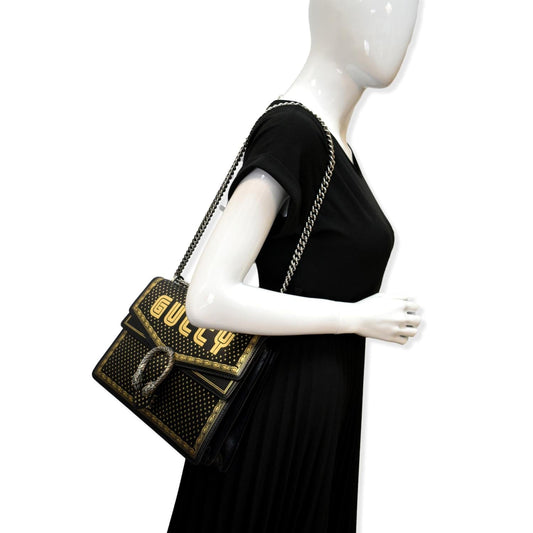 Gucci Guccy Dionysus Star Print Shoulder Bag Leather Black