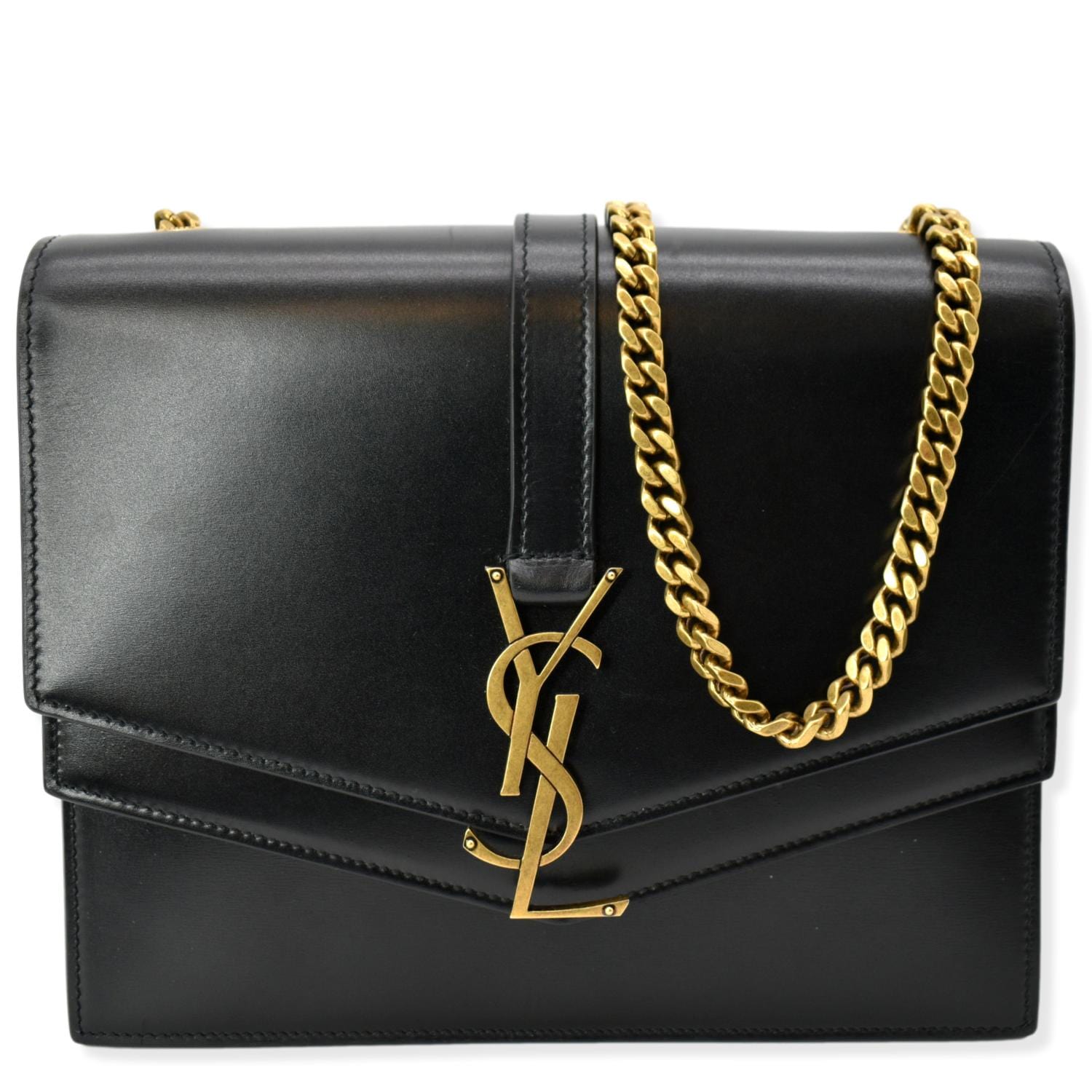 YSL Saint Laurent Saint Sulpice Clasp Shoulder Bag Monogram Black