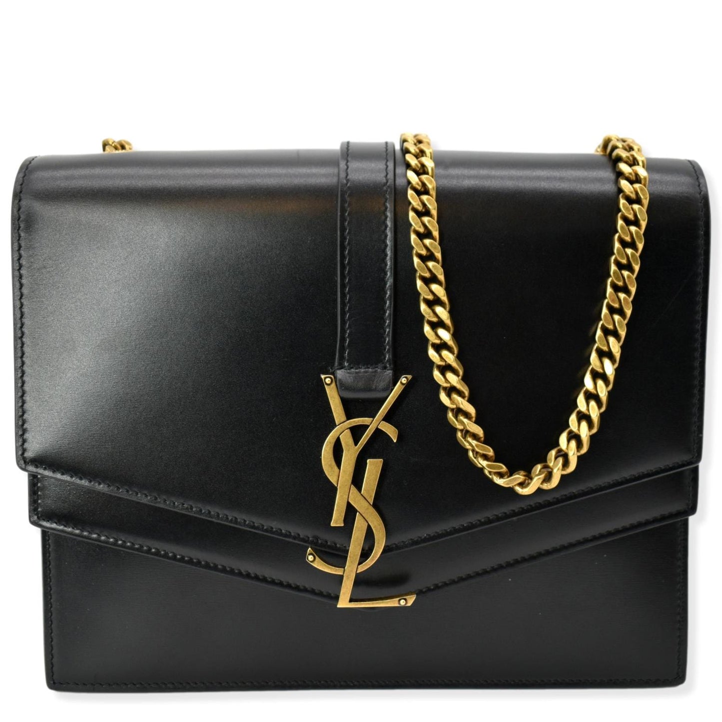 YSL Saint Laurent Yves Sulpice Clasp Shoulder Bag Monogram Black Medium