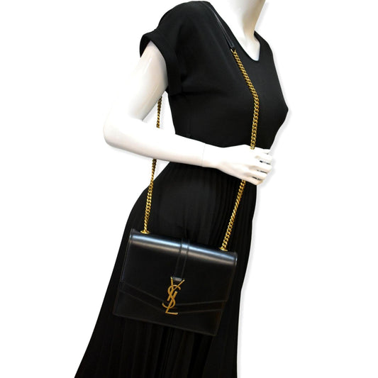 YSL Saint Laurent Yves Sulpice Clasp Shoulder Bag Monogram Black Medium
