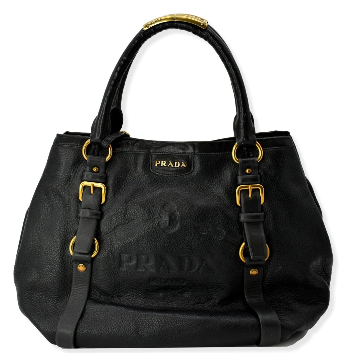 Vitello Daino Embossed Hobo Bag Leather Black Travel Bag