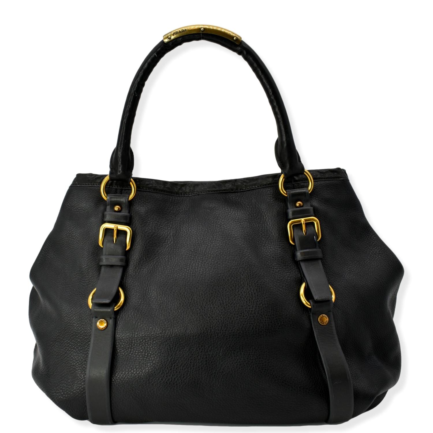 Vitello Daino Embossed Hobo Bag Leather Black Travel Bag