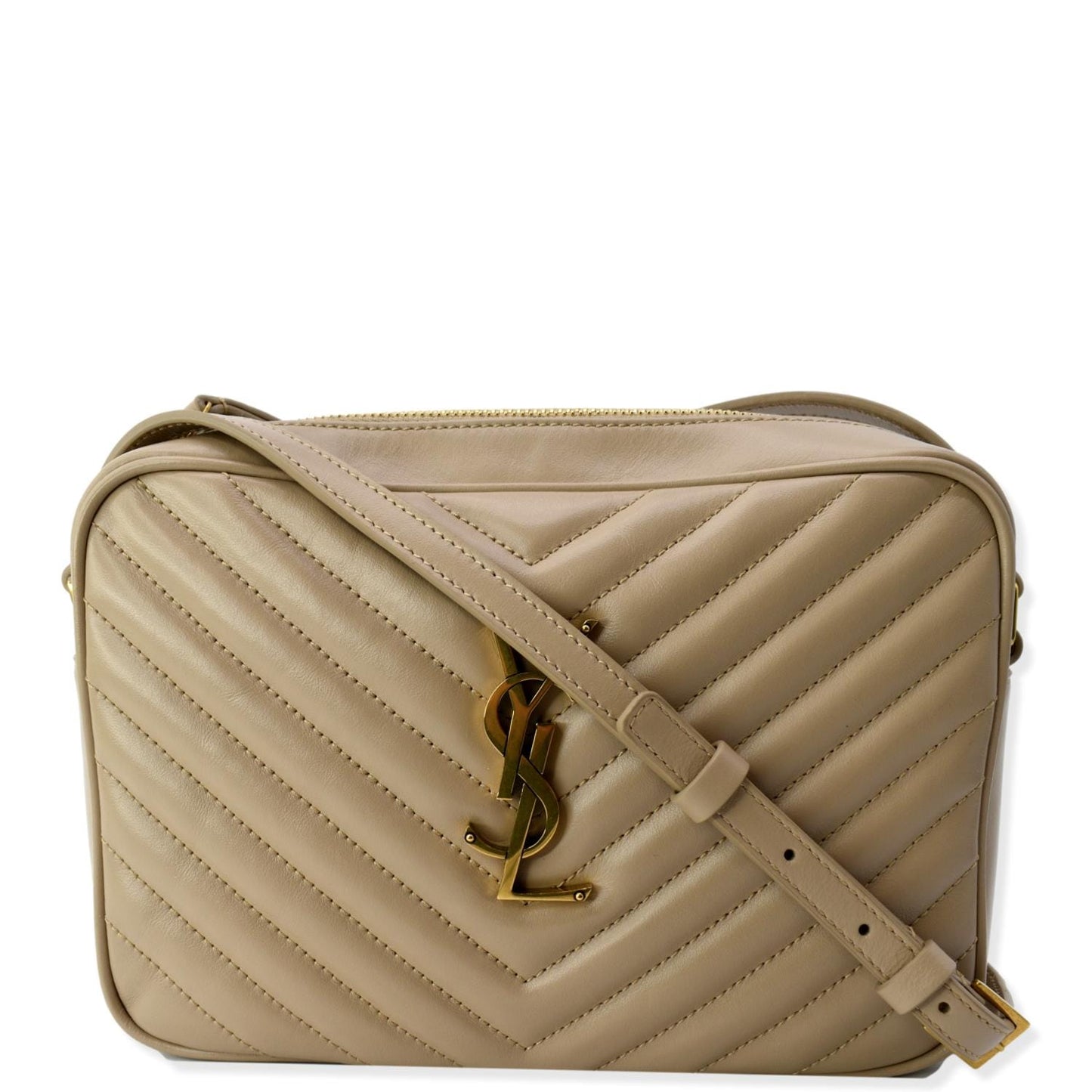 YSL Saint Laurent Saint Lou Camera Crossbody Bag Leather Beige