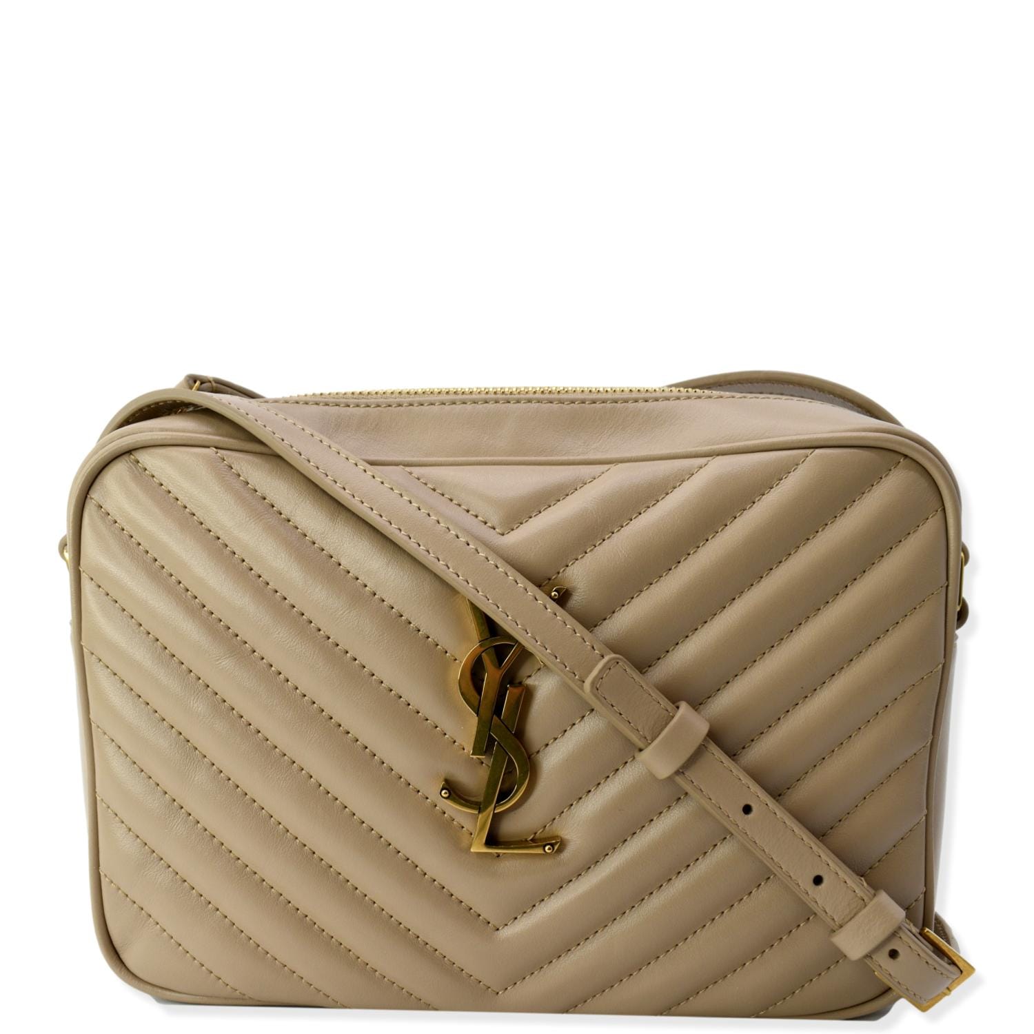 YSL Saint Laurent Saint Lou Camera Crossbody Bag Leather Beige