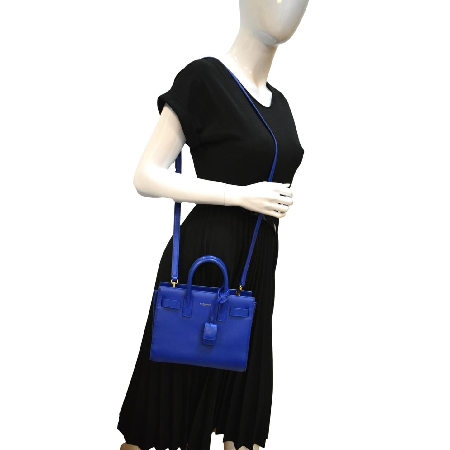 YSL Saint Laurent Yves Sac De Jour Shoulder Bag Leather Blue Sac De Jour