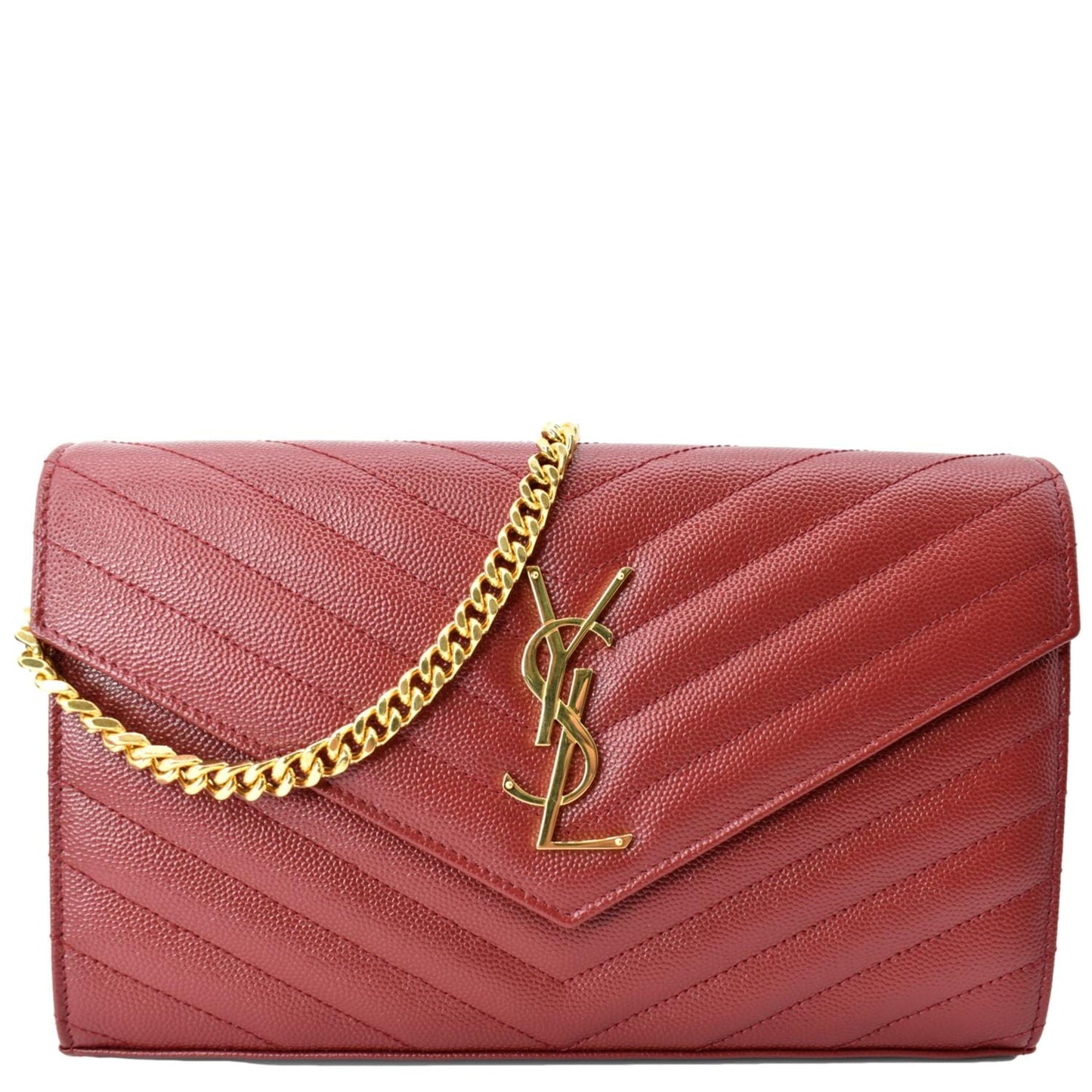 YSL Saint Laurent Saint Laurent Embossed Wallet On Shoulder Bag Leather Red Crossbody Bag