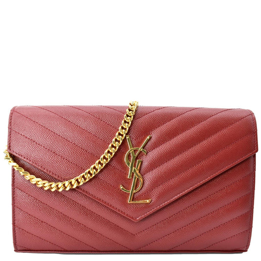 YSL Saint Laurent Saint Laurent Embossed Wallet On Shoulder Bag Leather Red Crossbody Bag