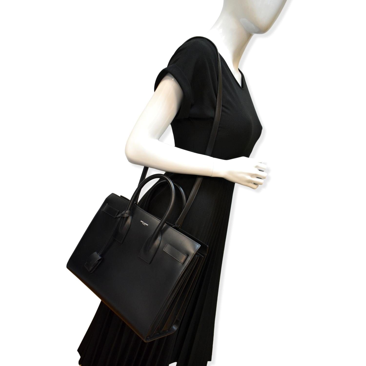 YSL Saint Laurent Yves Sac De Jour Shoulder Bag Leather Black