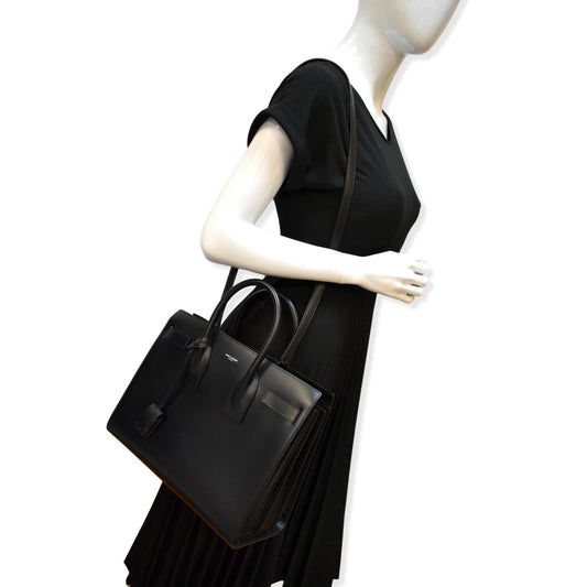 YSL Saint Laurent Yves Sac De Jour Shoulder Bag Leather Black