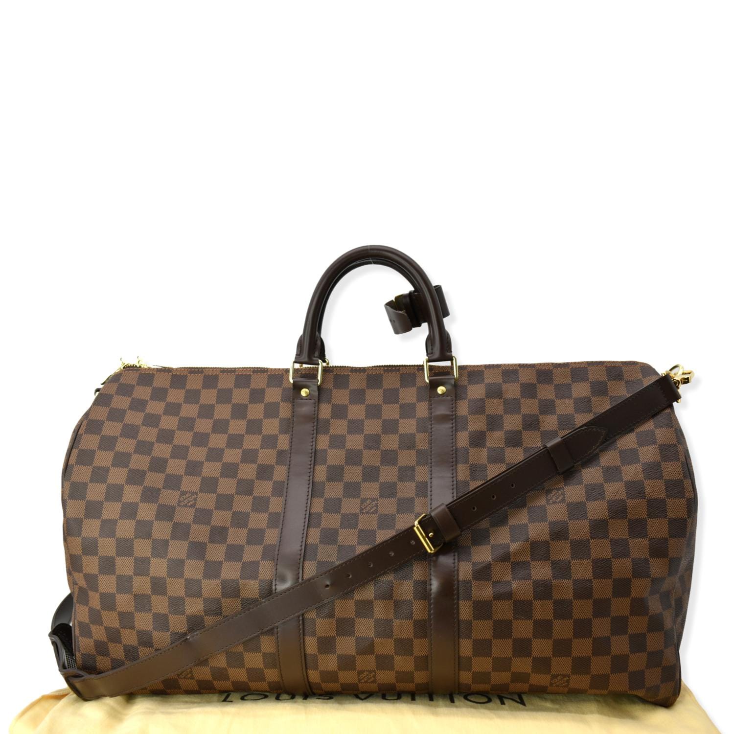 Louis Keepall Bandouliere Damier Ebene Travel Bag Brown