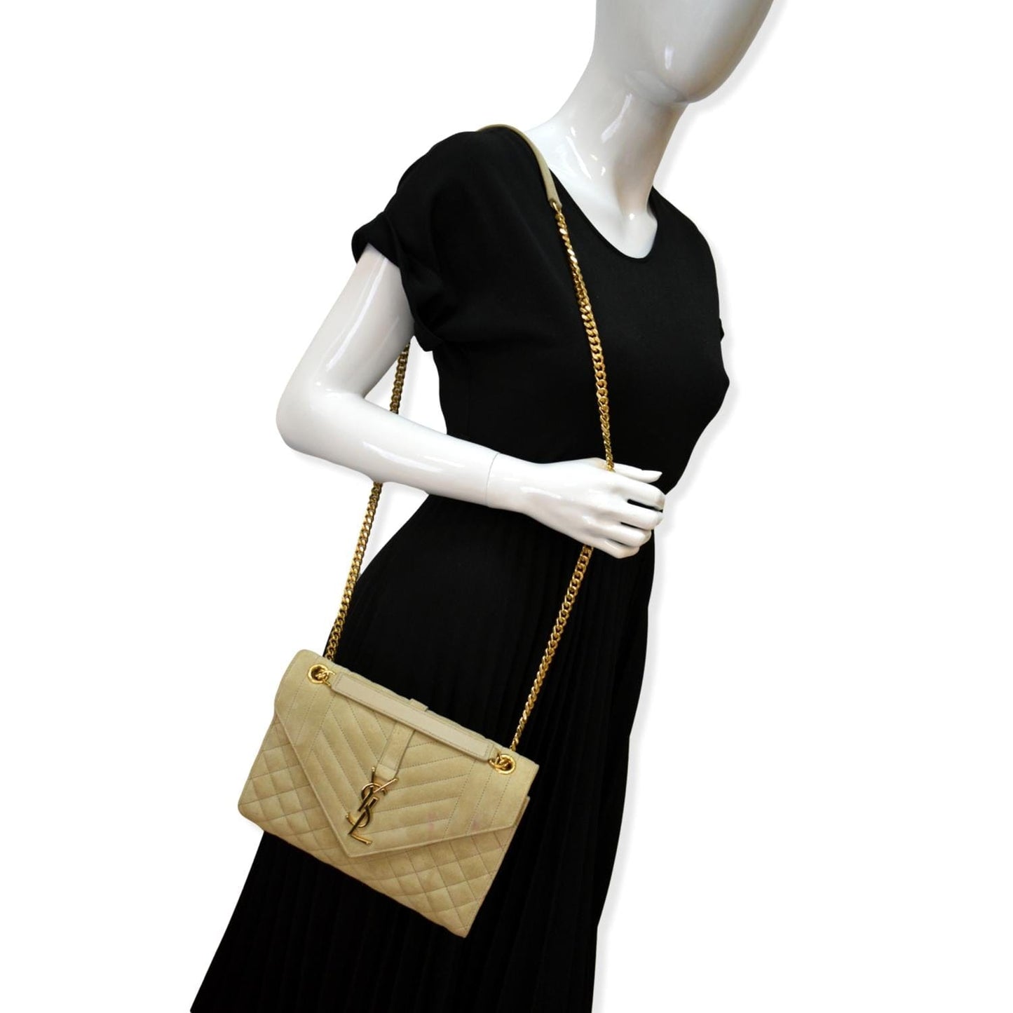 YSL Saint Laurent Saint Medium Envelope Crossbody Bag Suede Matelasse